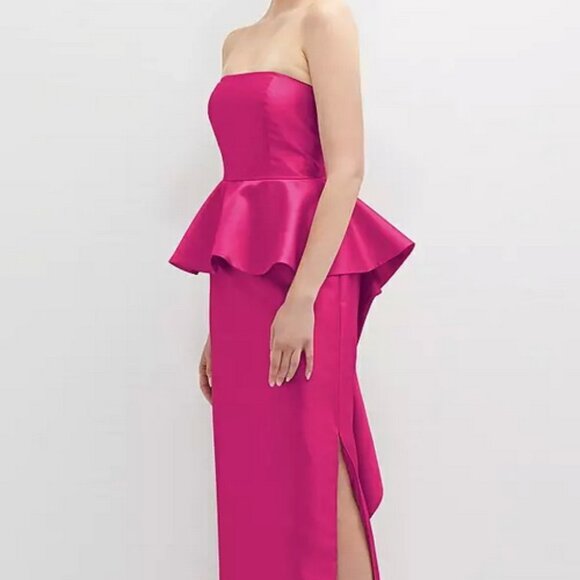 Alfred Sung Think Pink Strapless Ruffle High-Low Satin Gown D838 - Picture 3 of 6